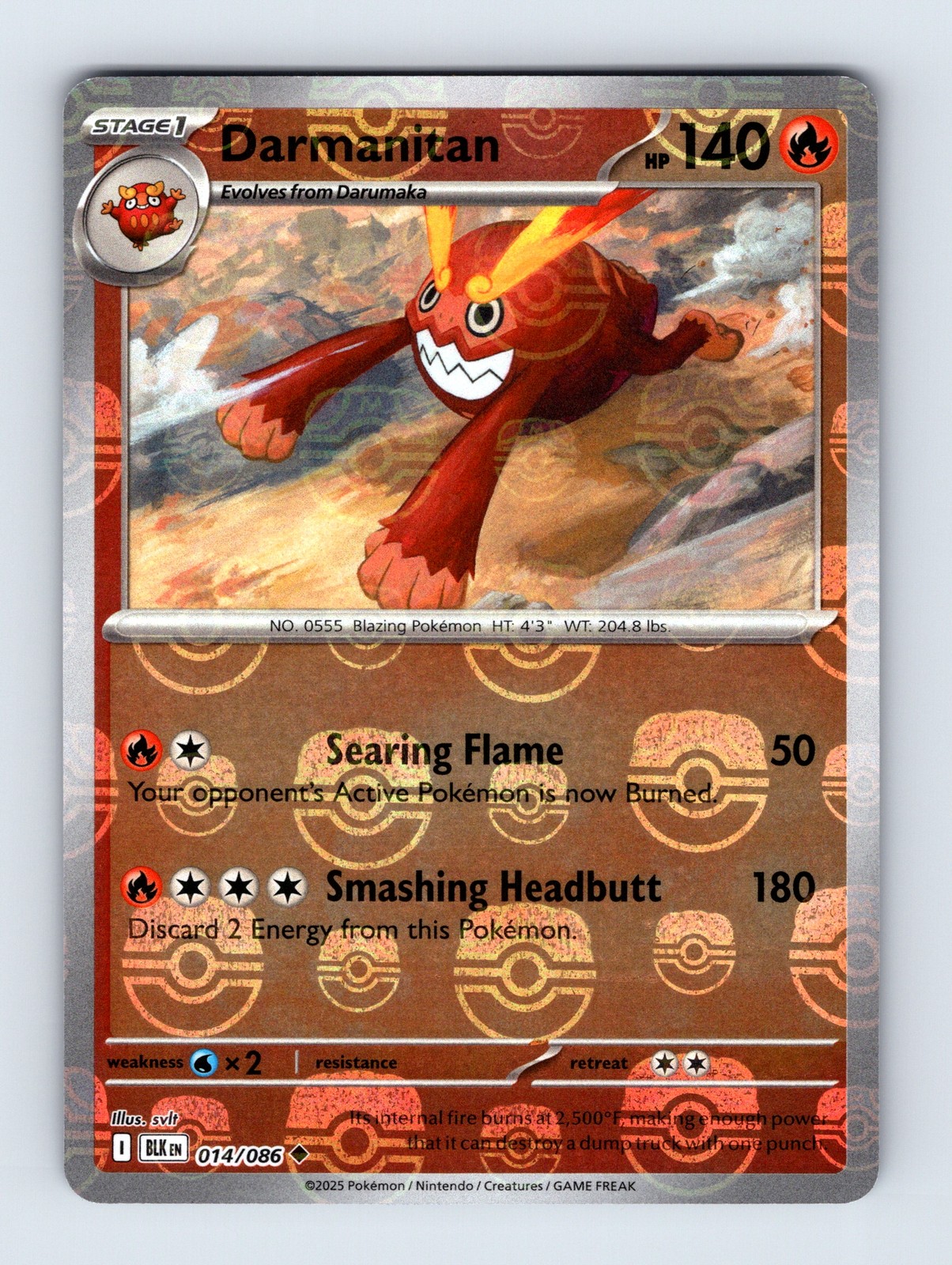 Darmanitan - Black Bolt 014/086 - Master Ball - Holo - NM - Pokémon