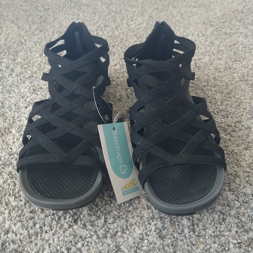NEW Baretraps Samina Sandals Women's 8.5 Gray/Black Gladiator Style Zip Back