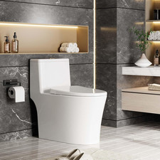 Elongated One Piece Toilet with Soft Close Lid Easy Clean Surface