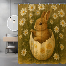 Adorable Bunny Shower Curtain with Floral Design for Easter