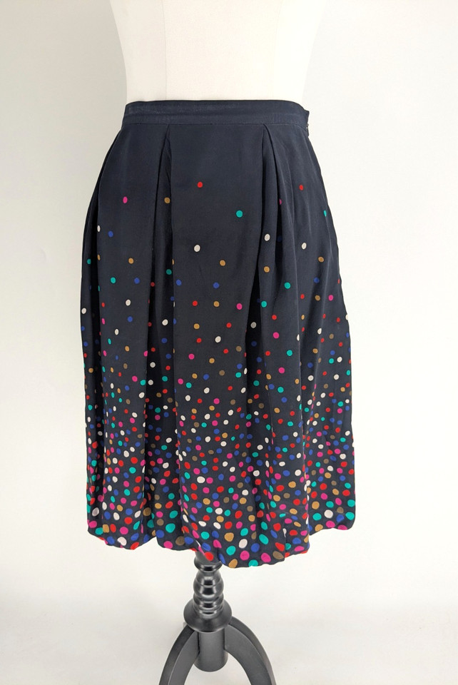 Hobbs Silk Bubble Hem Skirt Sz 12 Navy Polka Dot