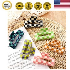 6 Pack Checkered Hair Claw Clips Strong Hold Rectangle Hair Claw Multicolored...