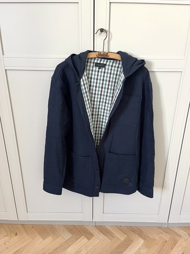 Ted Baker, Ted Baker Vintage Unique Coat Jacket Coat Dark Blue Plaid Pattern Hood