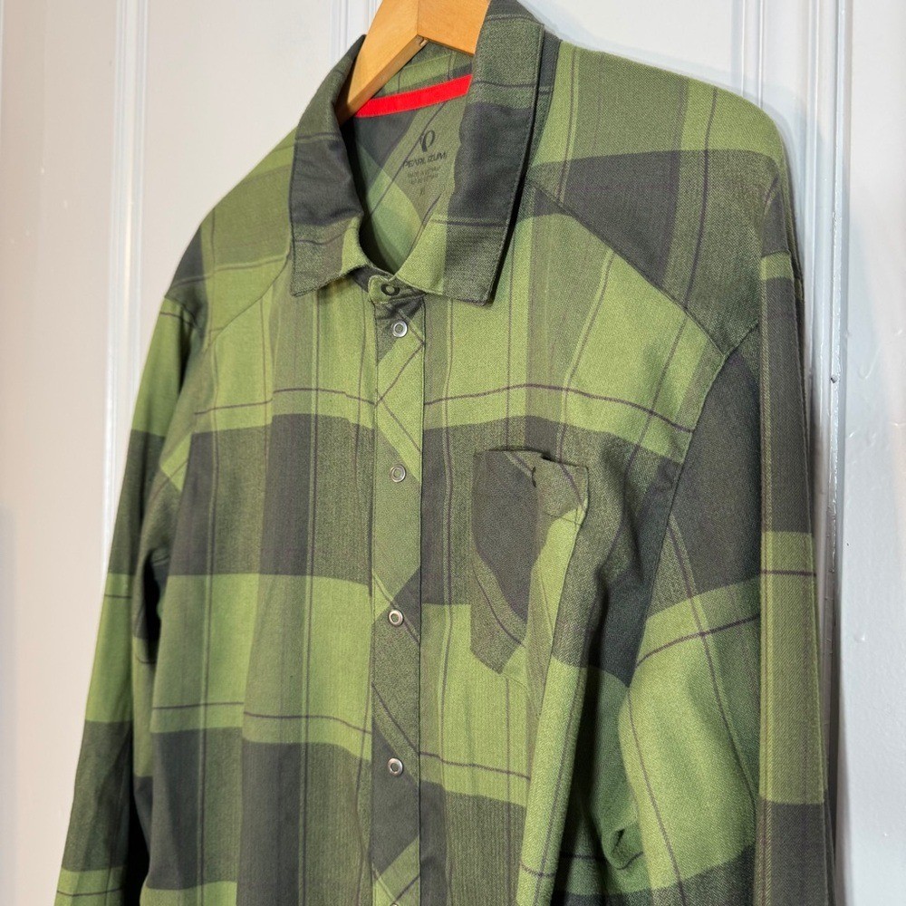 Pearl Izumi Rove Long Sleeve Snap Closure Shirt Green Plaid Size XL
