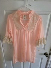 Vintage Cottagecore Night Gown w/Lace  Ruffled Bell Sleeves, Peach Sz M, NWT