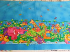 VTG FABRIC JUNGLE RIVER PARTY JELLY BEAN JUNCTION BOARDER 1 yd ANIMALS CHILDREN