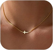 Cross Necklace for Women 14K Yellow Gold Plated Minimalist Cross Pendant Chain
