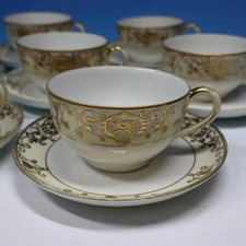 Noritake China - Gold White Christmas Ball 16034 - 7 Large Cups and 7 Saucers