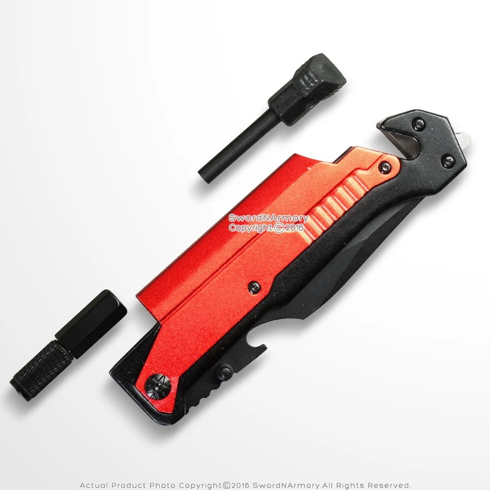 Red 5-in-1 Multi Function Spring Assisted Opening Knife Flash Light Fire Starter - Image 4 of 4