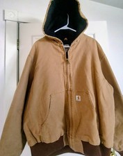 Carhartt Brown Hooded Zip Front Quilt Lined Jacket Pockets Men s XL