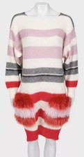 RARE Runway FENDI STRIPED Print Wool Dress Pocket Fox Fur