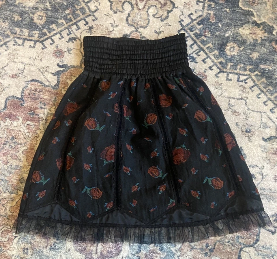 Axes Femme Black Rose brocade high waisted skirt with trim and tulle Medium - Image 2 of 4