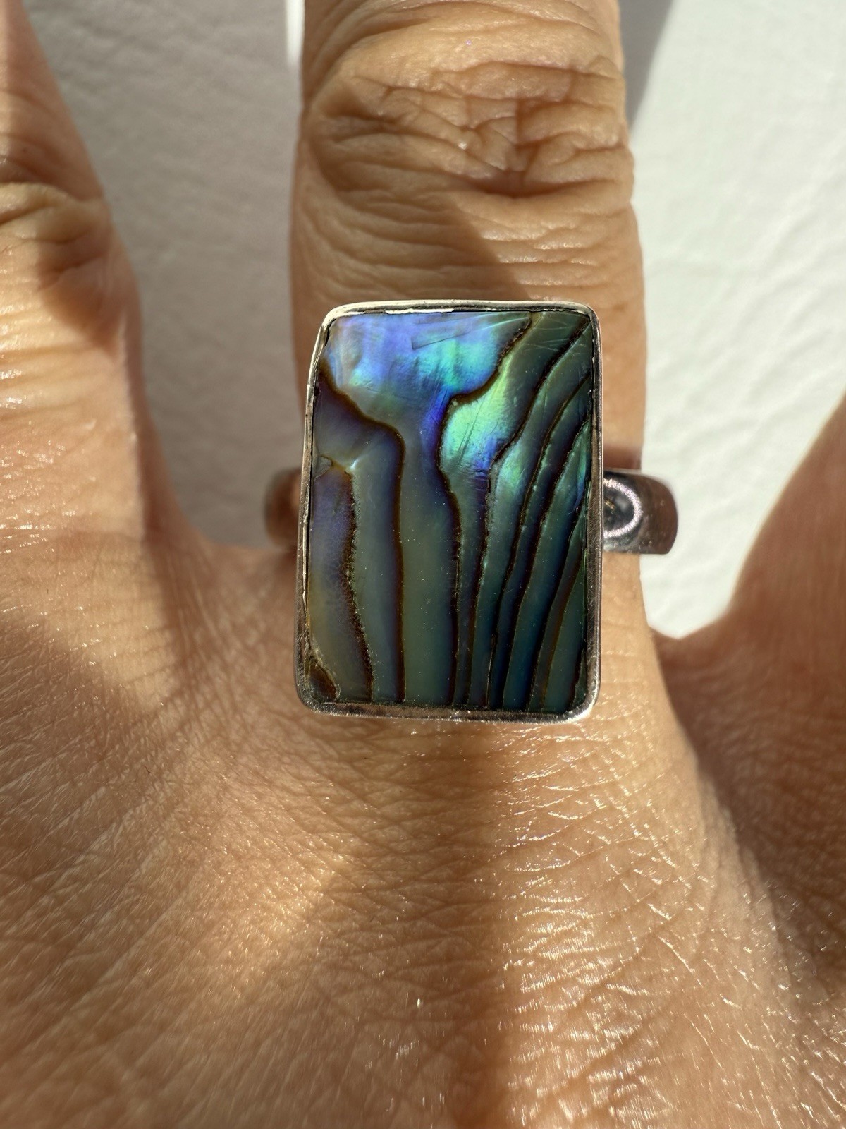 Abalone Rectangle 925 Sterling Silver Ring Size 8… - image 1