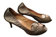 Lanvin Ballerine Open Toe Pumps 2.5" Heel Silver Pewter Metallise d'Argento sz 6