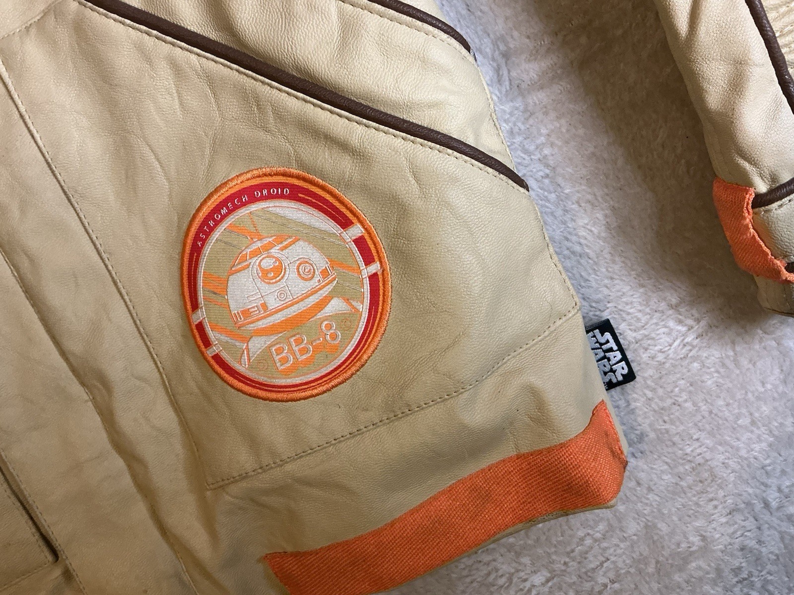 Disney Store Faux Leather Kids Boys Jacket Star Wars Cream 7 - 8 Years image 3