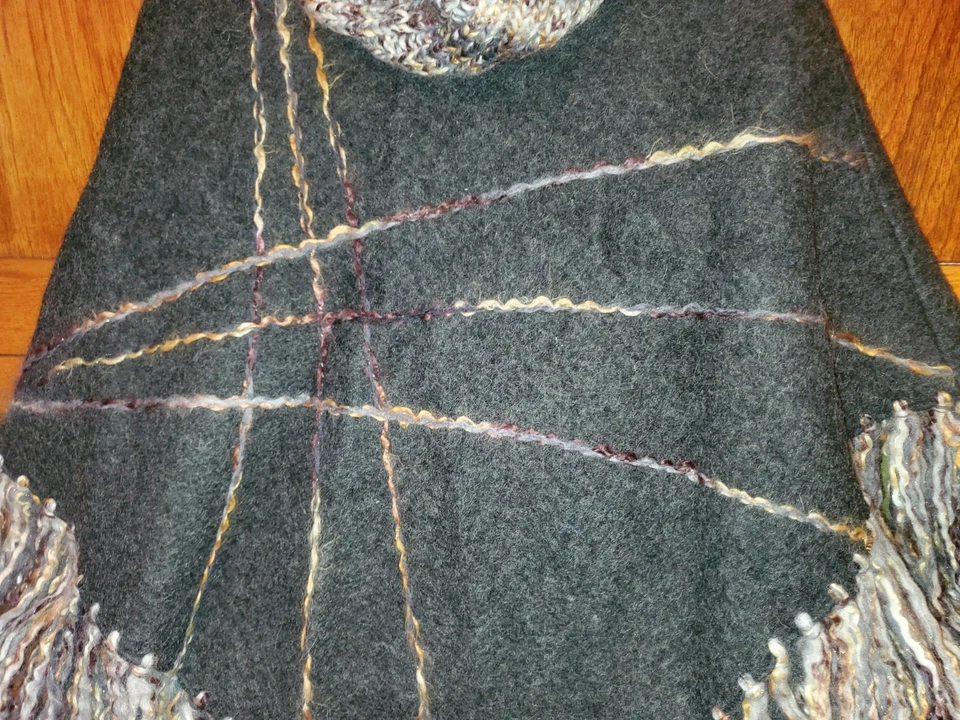 LORENZO One Size Wool Knit Poncho Multi-Color Metallic Fringe & Neck ITALY BOHO  - Image 2 of 4