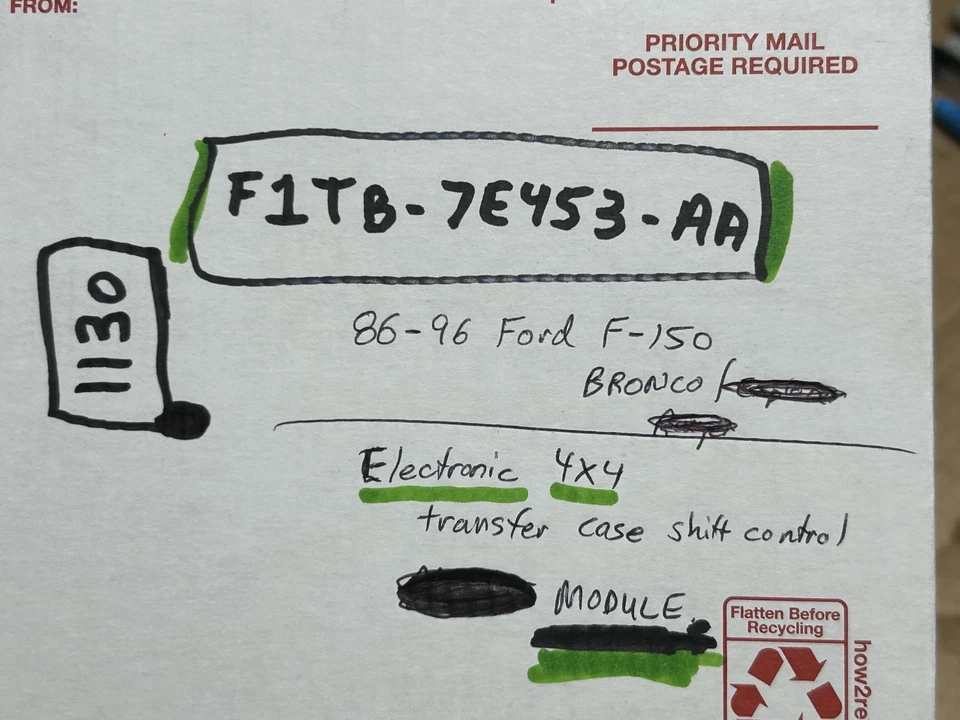 Модуль управления раздаточной коробкой 1986-1996 Ford F-150 Bronco 4x4 TCM F1 TB-7E453-AA - Изображение 2 из 4