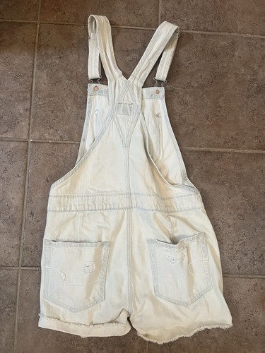 American Eagle XXS Tomgirl Shortall Distressed Light Blue Denim Overall Shorts - Picture 9 of 20