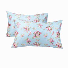 Cotton Pillow Cases Standard Size Set of 2, Flower Printed Queen Pillowcases, 3