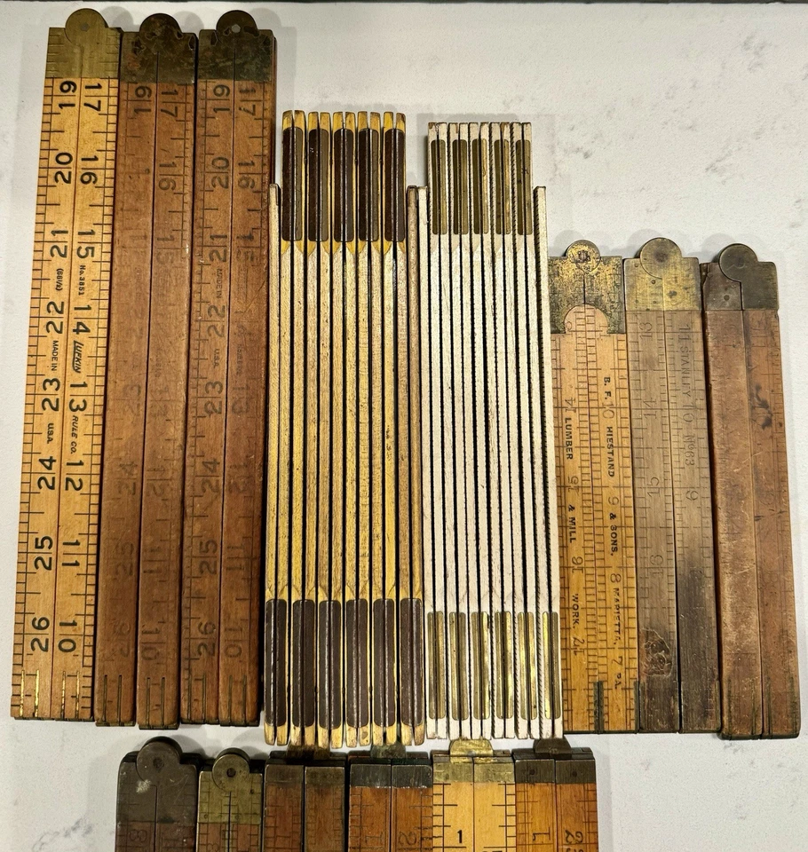 Лот из 16 винтажных деревянных складных линейок и направляющих сделано в США - Изображение 2 из 4