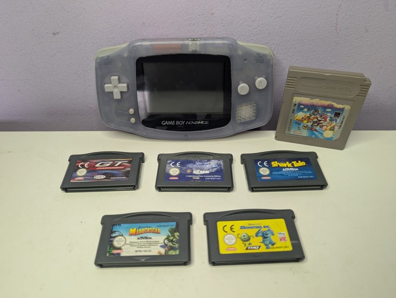 Nintendo Game Boy Advance Glacier Handheld Console & 6 Game Cartridge Bundle