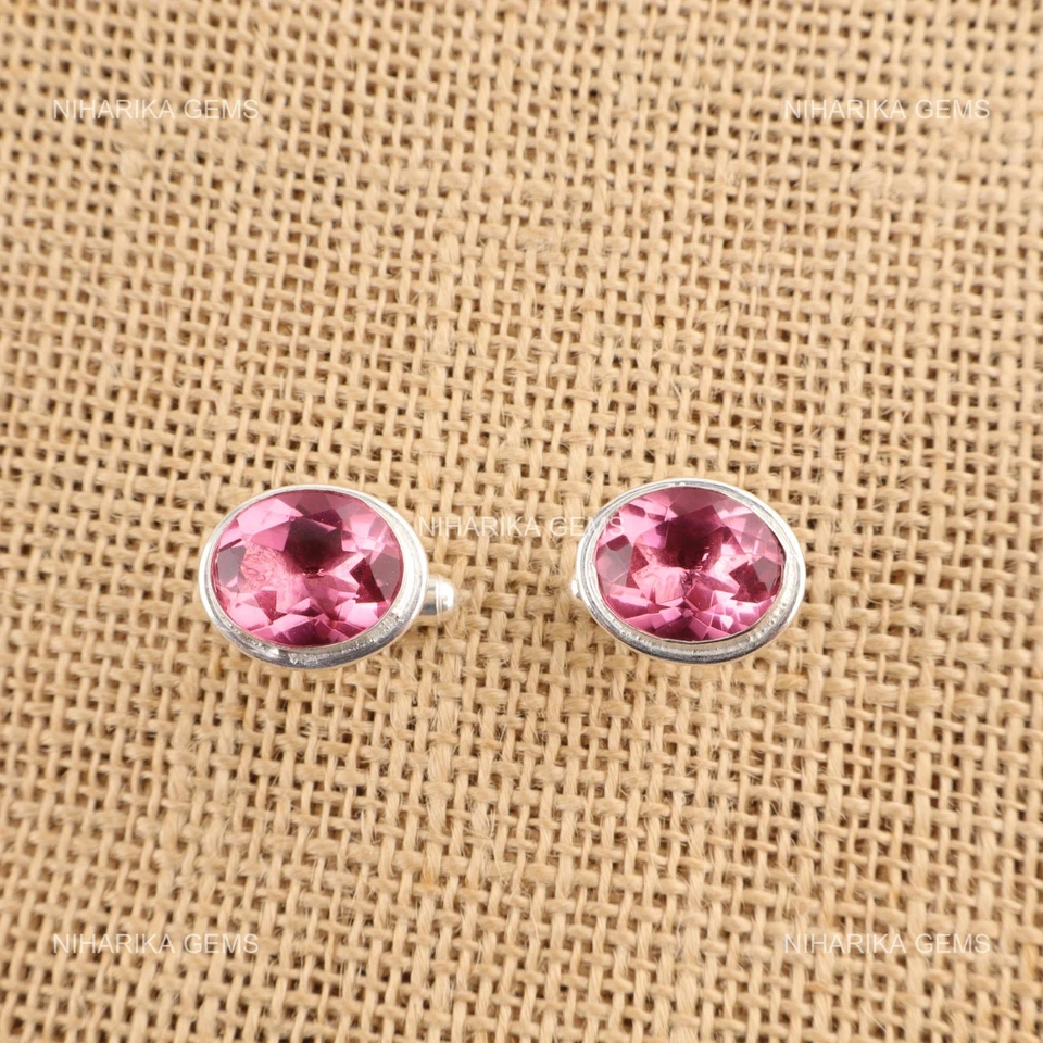 925 Sterlingsilber Natürlich Rosa Turmalin Weiß Hochzeit Manschetten Schmuck - Bild 4 von 4