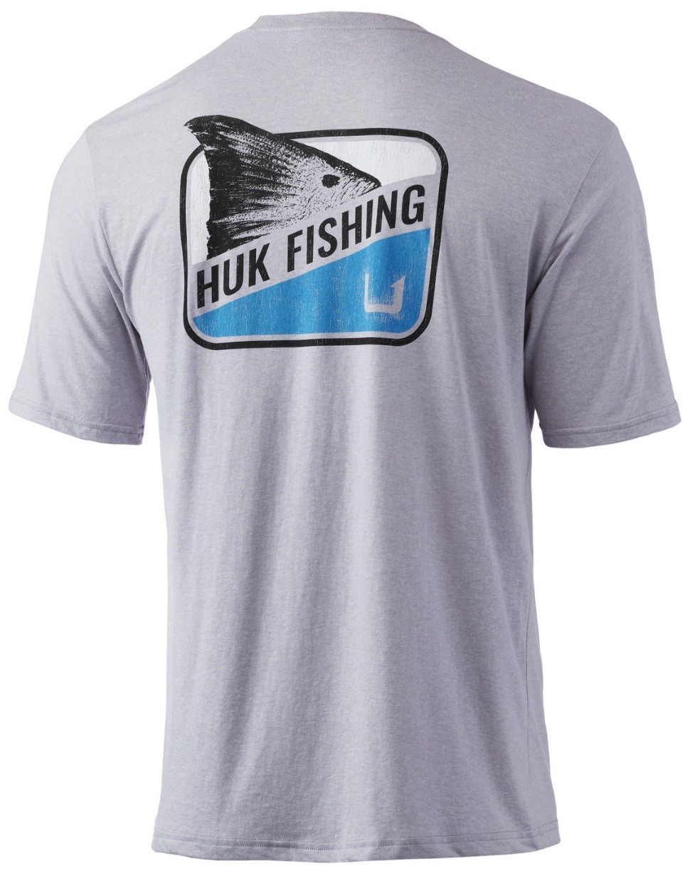 Huk Men's Red Fin Badge Short Sleeve T-Shirt in overcast grey heather Size Large