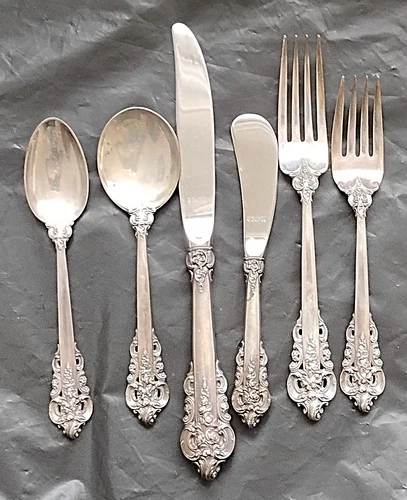 6 Piece Place Setting of Wallace GRANDE BAROQUE STERLING SILVER