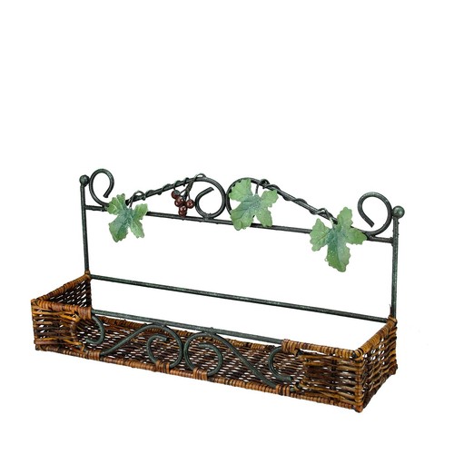 Gallerie II 18.5" Green Brown Rattan Iron Wall Rack Grape Vines - 第 1/1 張圖片