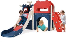 8 in 1 Kids Slide Set Toddler Climber Slide Play Set With Basketabll Hoop Tunnel