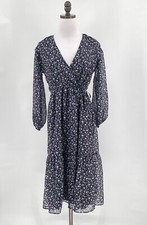 Madewell Blue Enchanted Floral Georgette Tiered Midi Dress Sz XS