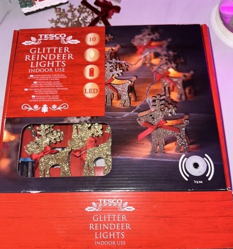 Christmas Glitter Reindeer LED String Lights Indoor Xmas Decor - Picture 1 of 5