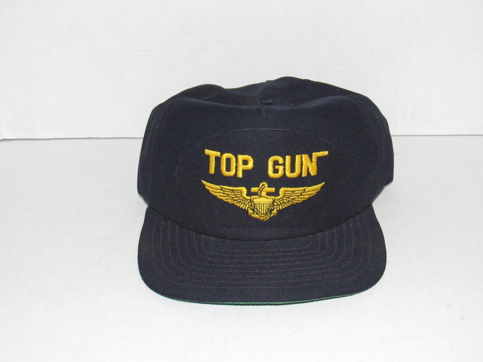 Vintage 1980s New Era Top Gun Navy Blue and Gold Hat Cap Snapback Made In USA