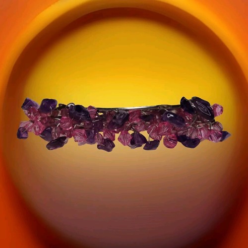 Gemstone Hair Clip/Barrette Silver Metal Crystal Amethyst