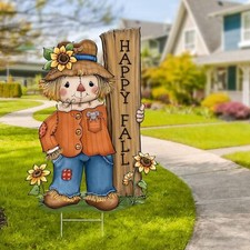Large Size Happy Fall Yard Sign with Stakes Scarecrow Splice Porch colorful