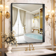 Black Bathroom Mirror, 30"X36" Rectangular Mirror with Deep Metal Frame, Brushed