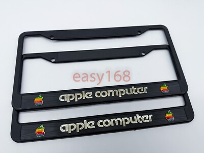 New 2 VINTAGE APPLE Computer License Plate Frames 1980s Employee Owned MAC