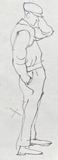 Else Floche *1930 Drawing Sketch Man Standing Figurine with Hat