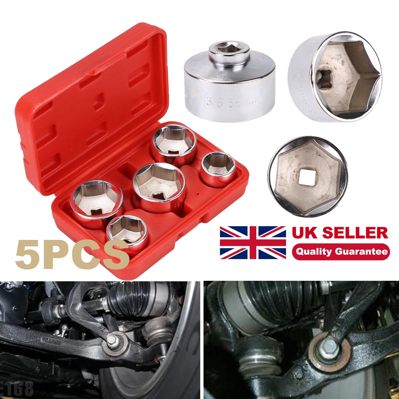 Oil Filter Socket Set 3/8" Dr 5 Pc 24 27 32 36 38mm Wrench Removal Tool