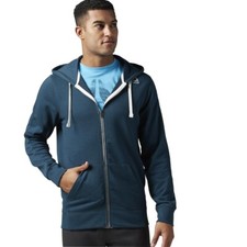  BS2644 New Men's REEBOK US Elements French Terry Full Zip Hoodie - Blue