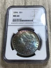 1896 Morgan Silver Dollar NGC MS64 Obverse Rainbow Toning Sharp Color Toner