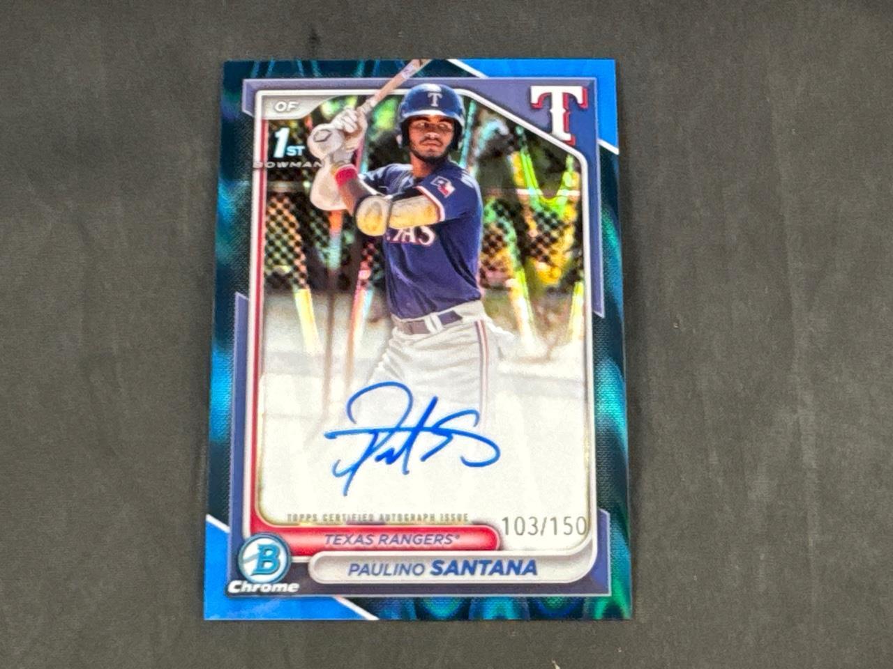 2024 BOWMAN CHROME PAULINO SANTANA 1ST BLUE RAYWAVE REFRACTOR AUTO 103/150