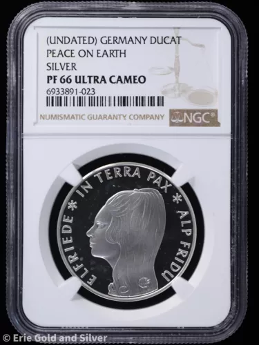 Germany Silver Ducat Fantasy Proof Peace on Earth Undated NGC PF 66 Ultra Cameo