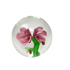 Clear Glass Ball, Flat Bottom, with Flower Inside, Weighs 1.8 , Approx. 3" Tall