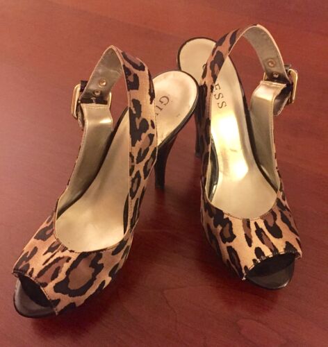 GUESS WOMENS LEOPARD SKIN PLATFORM HEELS SHOES SIZE 6.5 M - Picture 1 of 10