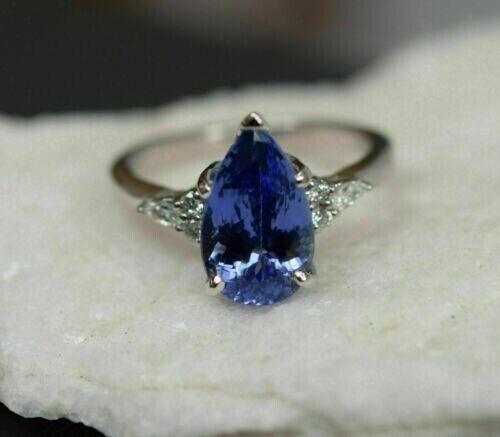 4.1Ct Blue Sapphire Lab Created Diamond Engagement Ring 14K White Gold Plated - Picture 2 of 9