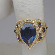 6.60Crt Pear Natural Sapphire  Diamond 100 14k SOLID Yellow Gold Wedding Ring
