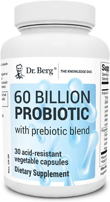 Dr. Berg 60 Billion Probiotic with Prebiotic, Digestive Supplement, 30 Capsules
