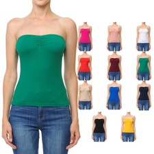 Basic Stretchy Cotton Jersey Shirred Center Tube Top S  L
