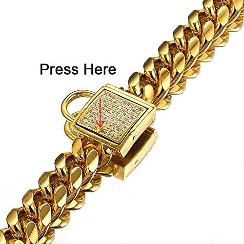 Gold Cuban Chain Dog Collar Solid Stainless Steel Link Chain Thick Pet Collar... - Picture 4 of 10
